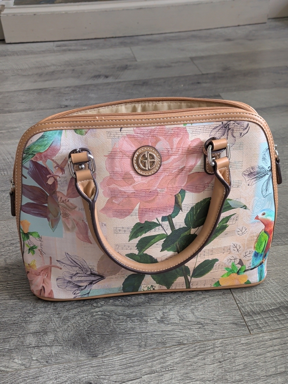 Giani Bernini Tropical Dome Floral Print Top-Handle Satchel in Peach